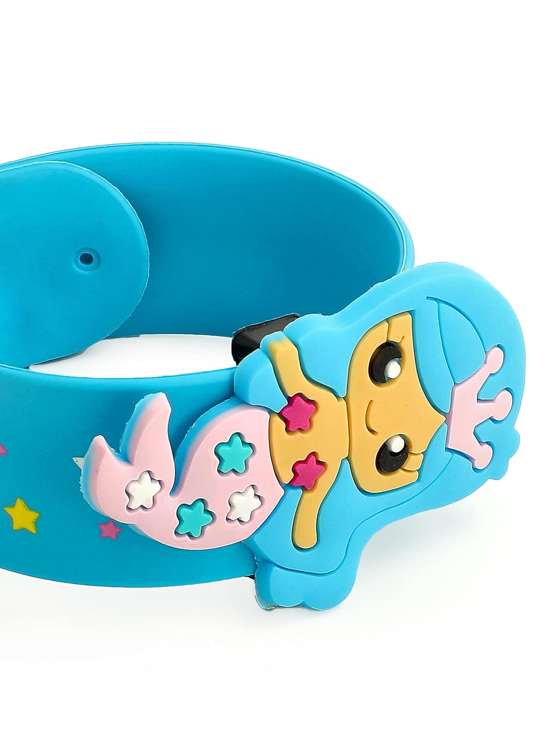 El Regalo 2 PCs Mermaid Snap Silicon Slap Wristband for Girls & Boys- Kids Party Favors, Mermaid and Stars Slap Bands for Kids Girls Boys (Magenta & Blue)