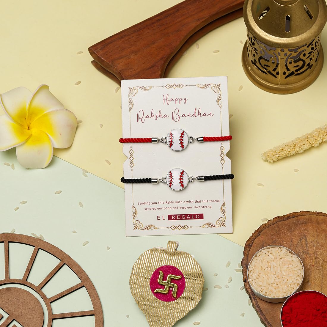 El Regalo Quirky 2PC Sports Rakhi Set for Brother | Rakhis Combo Set for Brother/Niece/Nephew- Kids Rakhi for Sports Lovers Bhai with Roli-Chawal, Message Card in Rakhi Gift Box (Option-3)