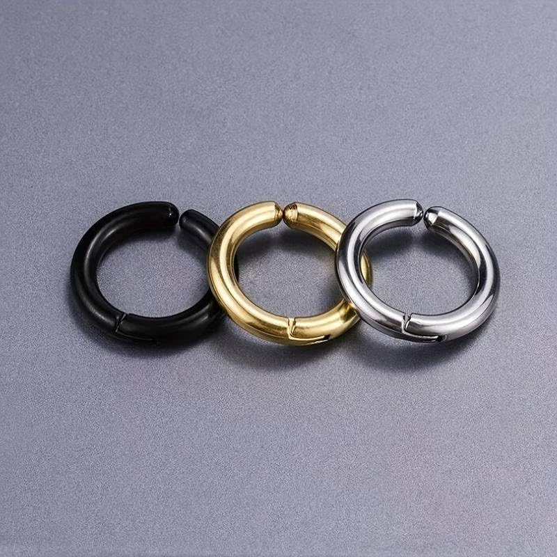 El Regalo 3Pairs Clip on Non-Piercing Unisex Hoop Earring-Surgical Stainless Steel, Anti-Tarnish, Waterproof Fake Earrings for Girls/Boys/Men/Women (12mm)