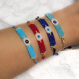 El Regalo 2PCs Evil Eye Rakhi Set for Brother/Sister-in-Law Japanese Miyuki Seed Beads Lucky Rakhis for Bhaiya & Bhabhi Handmade 100% Authentic Japanese Miyuki Seed Beads