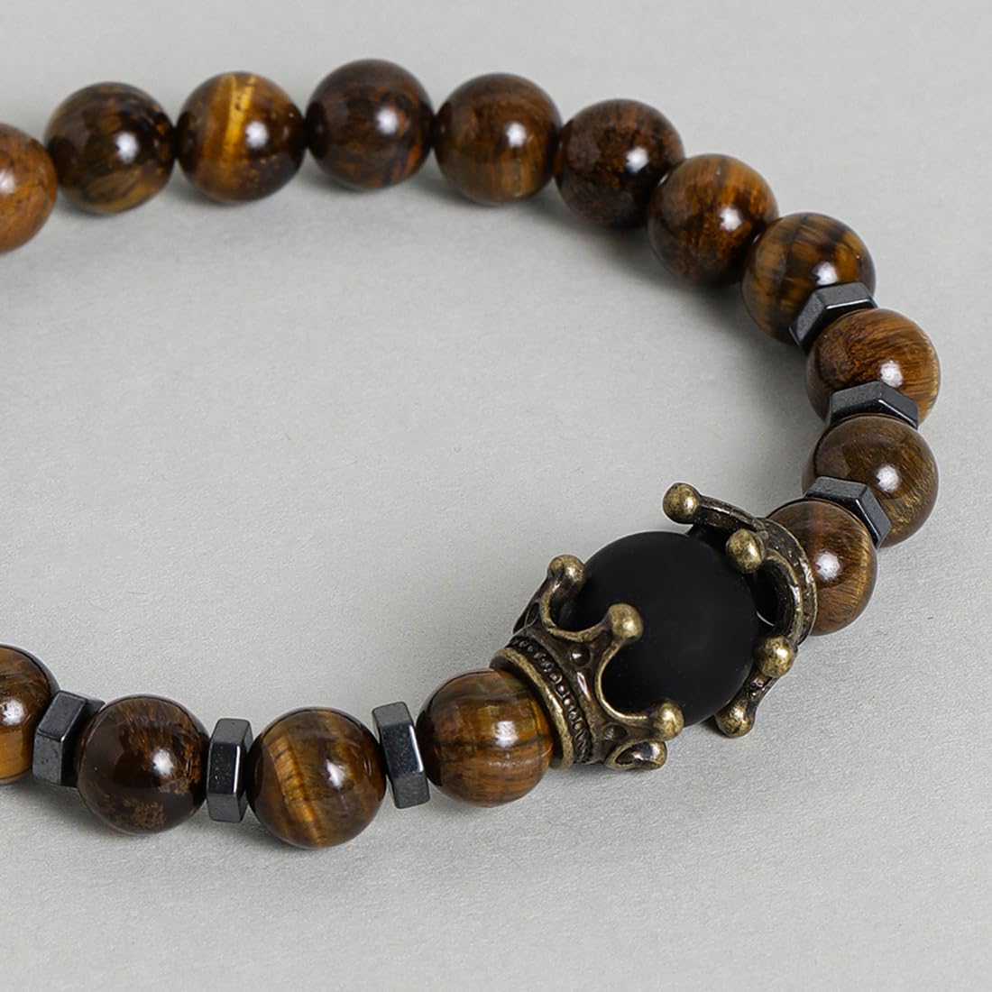 El Regalo 1 PC Natural Tiger Eye Stones Antique Charm Rakhi for Brother/Bhai- Natural Stones Rakhi with Roli-Chawal Shagun, Rakhi Message Card in Rakhi Gift Box