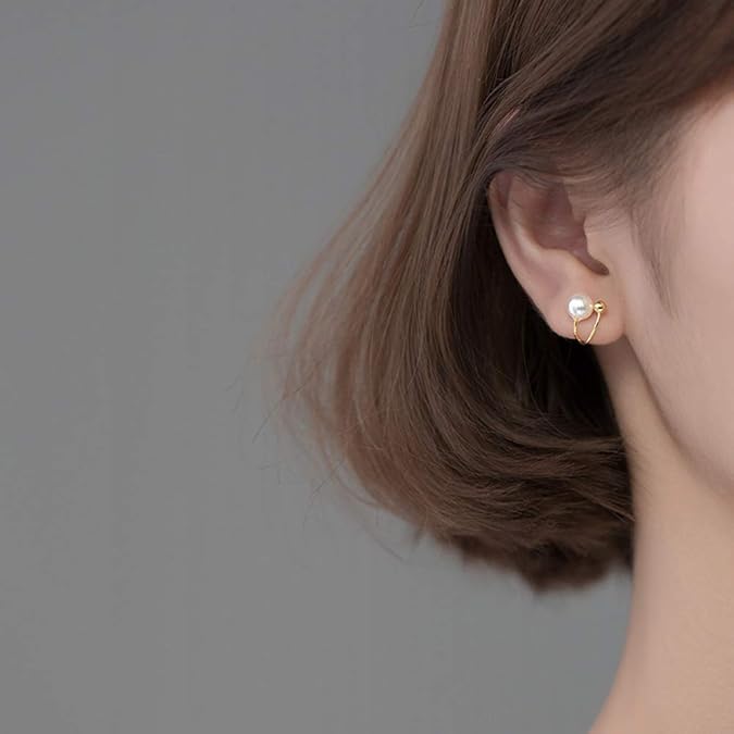 El Regalo Cute Pearl Ear Cuffs Wrap Earrings for Non Pierced Ears- Minimalist Non Piercing Cross Criss Cartilage Clip On Ear Cuffs For Women