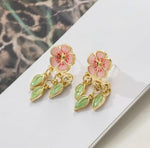 El Regalo Women's & Girl's Vintage European Style Flower Cherry Blossom Ear Jacket Earrings- Front Back Floral Dangle Leaves Stud Earrings