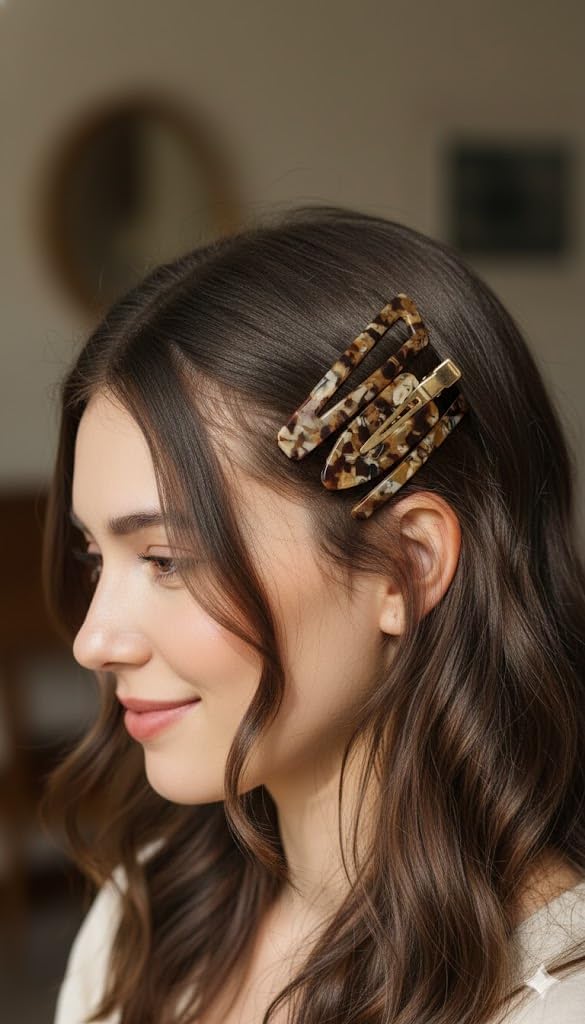 El Regalo 5-Piece Premium Acrylic Resin Hair Clip Set - Trendy Tortoise Shell & Marble Geometric Barrettes | Non-Slip Alligator Clips & Luxury Hair Pins for Women & Girls | Stylish Hair Accessories