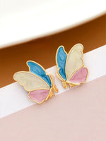 El Regalo 1 Pair Fancy, Cute Enamelled Butterfly Stud Earrings for Girls & Women - Fashion Enamalled Butterfly CZ Hypoallergenic & Nickel Free Earrings for Girls & Women (option-2)