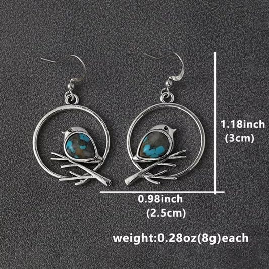 El Regalo Vintage Bohemian Blue Turquoise Kingfisher Bird Dangle Earrings for Women - Elegant Handcrafted Nature-Inspired Statement Jewelry