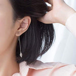 El Regalo 925 Silver Plated Minimalist Long Thin Linear CZ Elegant Threader Dangle Chain Earrings for Girls & Women (Leaves Threaders)