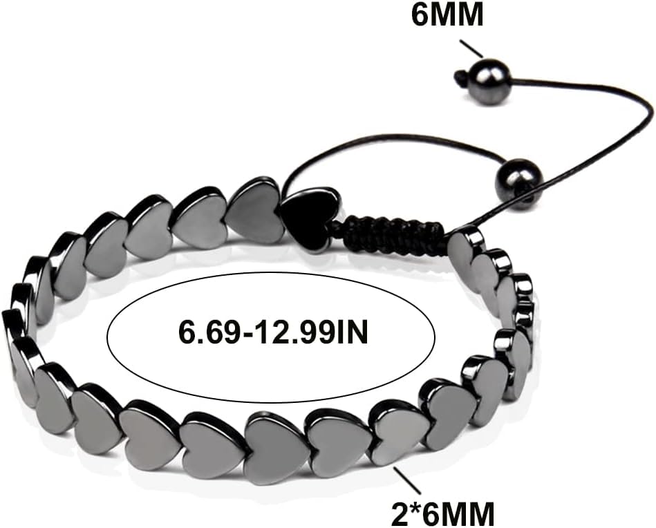 El Regalo Hematite Fine Beads Bracelet Rakhi for Brother- Polished Hematite Therapeutic Energy Healing Beads Rakhi with Roli Chawal, Message Card in Rakhi Gift Box for Bhai (Hearts)