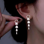 El Regalo Chandelier Earrings with Slender Crystal Baguettes - Silver Plated Drop Pendant CZ Earrings for Women & Girls - Full Paved Cubic Zirconia Crystal Hanging Earrings