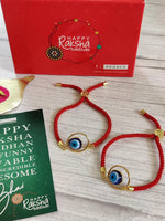 El Regalo Elegant 2 Evil Eye Rakhi Combo with shagun and Raksha Bandhan Card - Lucky Evil Eye Protection Rakhi to Avoid Negative Energies for Brother/Sister-in-Law/Niece or Nephew (Option-2)