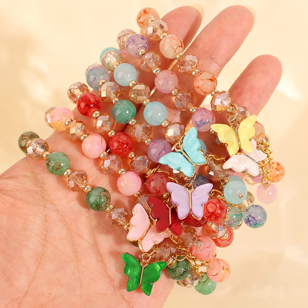 El Regalo 1 PC Butterfly Sparkly Crystal Beads Tassel Bracelet With Cute Enamel Butterfly Charms for Girls/Teens/Women (Yellow)
