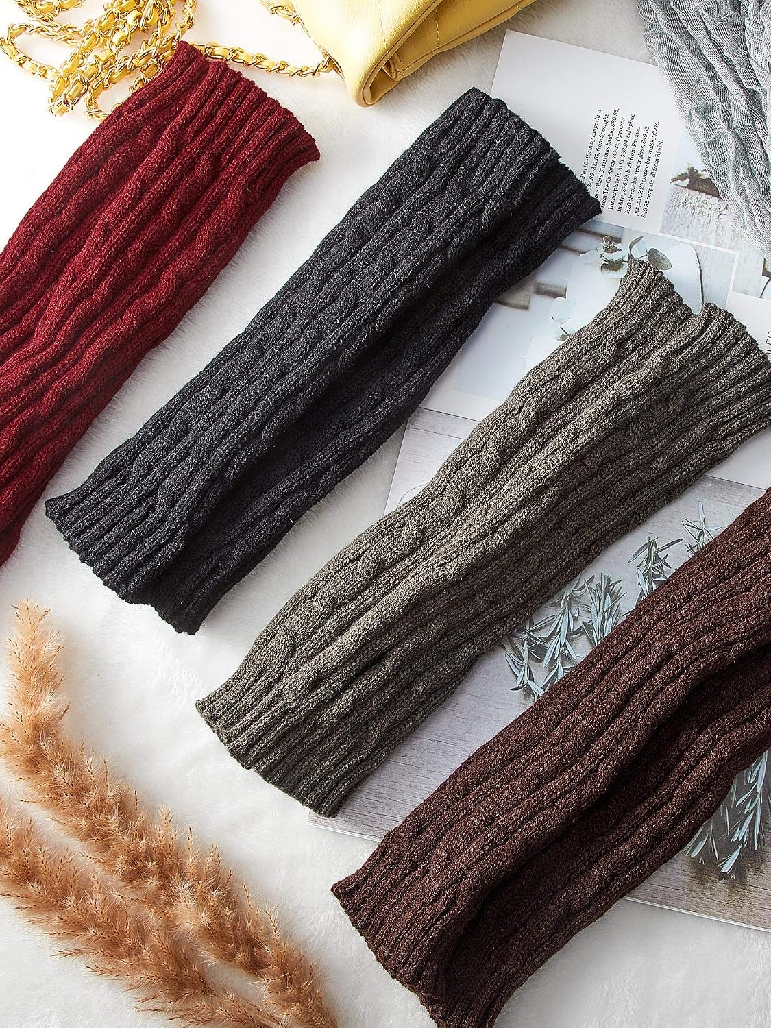 4 Pairs Knitted Arm Warmers Winter Long Fingerless Gloves With Thumb Hole Mittens for Women and Men