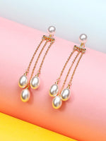 El Regalo Luxury Pearl Drop Tassel Front Back Earrings for Women - Gold Plated Multi-Pearl Dangle Ear Jacket Studs - Elegant White Vintage Earrings