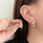 El Regalo Cute & Tiny Pink 3D Tulip Flower CZ Crystal Stud Earrings for Girls & Women