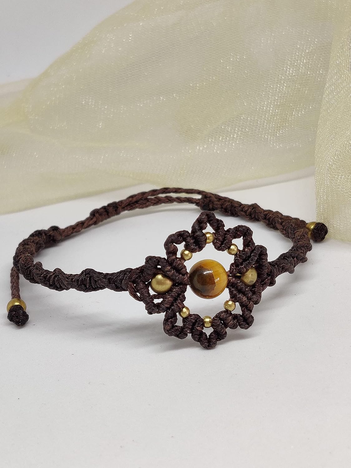 El Regalo Natural Gemstone Tiger Eye Anklet for Girls & Women | Bohemian Style Tiger Eye Adjustable Anklet/Bracelet/Armlet for Girls & Women