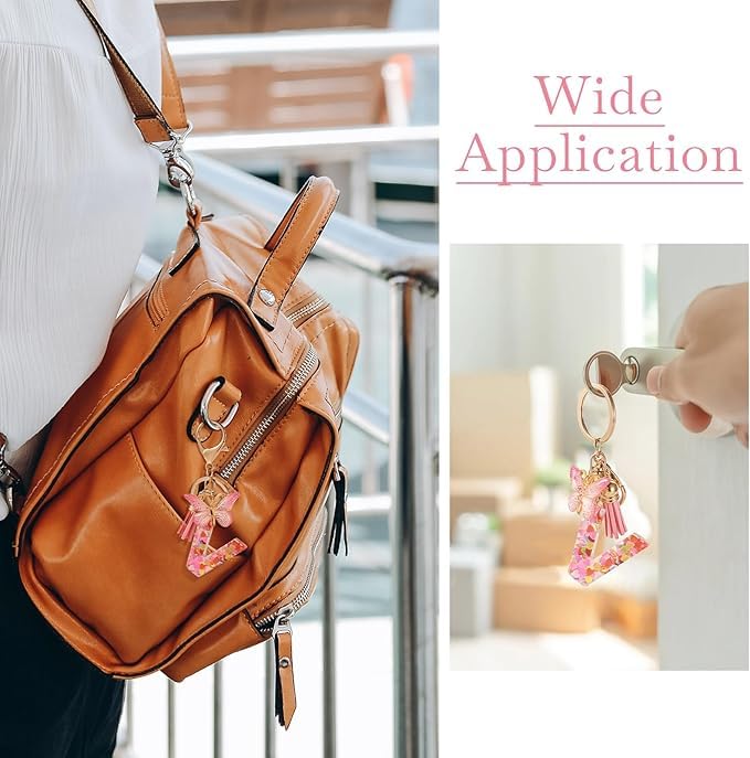 El Regalo Personalized Name Initials Butterfly Charm Keychain - Custom Letter Keyring with Pink Tassel & Butterfly Pendant, Purse, Bag, Backpack Accessory (V Letter)