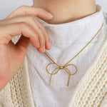 El Regalo Stainless Steel Bow Tie Pearl Necklace- Anti Tarnish, Waterproof, Minimalist, Statement Bow Choker Ribbon Necklace for Girls & Women (Golden Bow Snake)