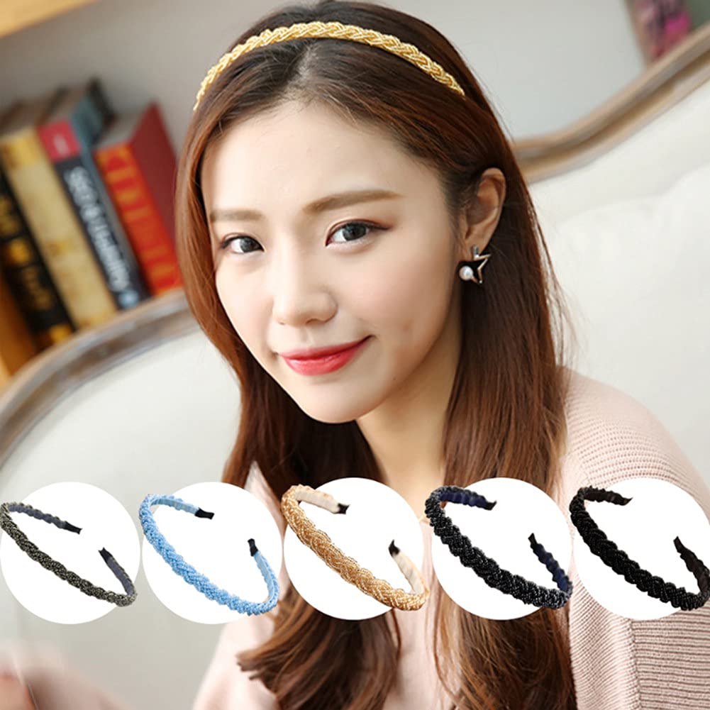 El Regalo 2PCs Braided Crystal Beads Hair Bands for Kids/Girls/Teens/Women | Party Bridal Headpieces | Crystal Headband Fine Glitter Crystal Hairband Headband (Pink & Blue)