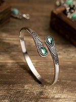 El Regalo Vintage Ethnic Style Inlaid Imitation Stone Cuff Bracelet - Adjustable Elegant Open Bangle for Women & Teenagers, Good for Small Wrists