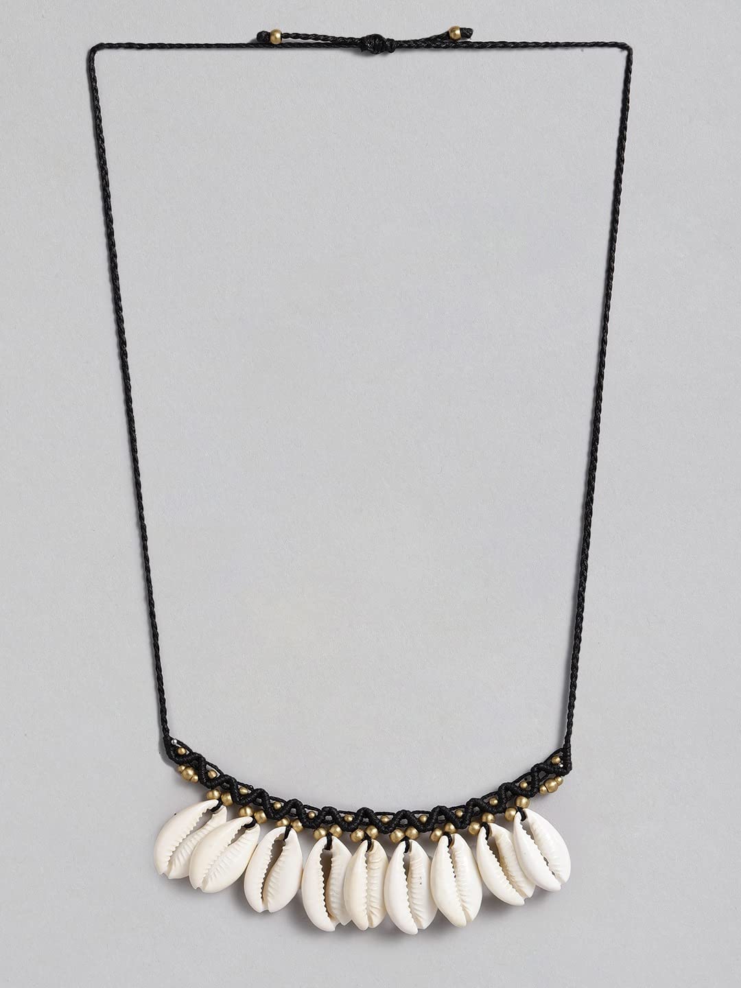 El Regalo Bohemian Gypsy Hippie Cowrie Beads Collar Macrame Choker Necklace for Girls & Women | Adjustable Retro Cowrie Handmade Beach Choker Necklace (Black Macrame Cowrie Necklace)