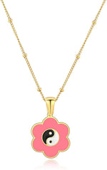 El Regalo 2 PCs Yin Yang Pendant Necklaces- Enamel Yin Yang Heart Flower Colorful Necklaces for Best Friends/Couple/Besties (Set-2)
