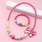 El Regalo Shiny Rose Pink Bow Beads Necklace & Bracelet Jewelry Set for Girls/Kids- Colorful Rainbow Beads Bow Girls Jewelry Set