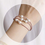 El Regalo Set of 5 Knotted Elastic Pearls Hair Ties Rubber Band Ponytail Holder for Girls/Kids/Women (3 Pearls Multi Layers Rubber bands)