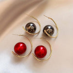 El Regalo Western Pearl Earrings- Delicate Glossy C Shaped Pearl Hoop Earring- Elegant Vintage Style Earrings for Girls & Women (Grey Pearl)
