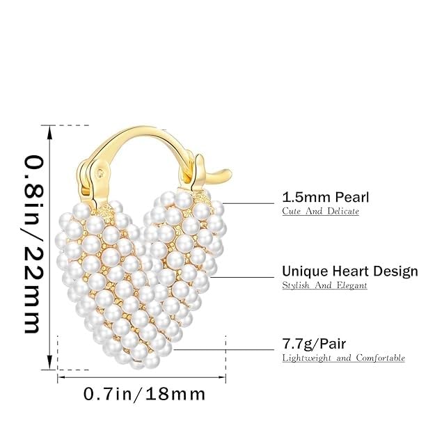 El Regalo Gold-Plated Pearl Heart Hoop Earrings for Women & Girls - Classic, Elegant Tiny Pearl Heart Hoops, Trendy & Fashionable Earrings for Everyday Wear