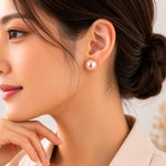 El Regalo Premium Pearl Stud Earrings for Women & Girls | Elegant Champagne Pink Pearl Earrings | Modern Minimalist Timeless Classic Studs | Statement Earrings