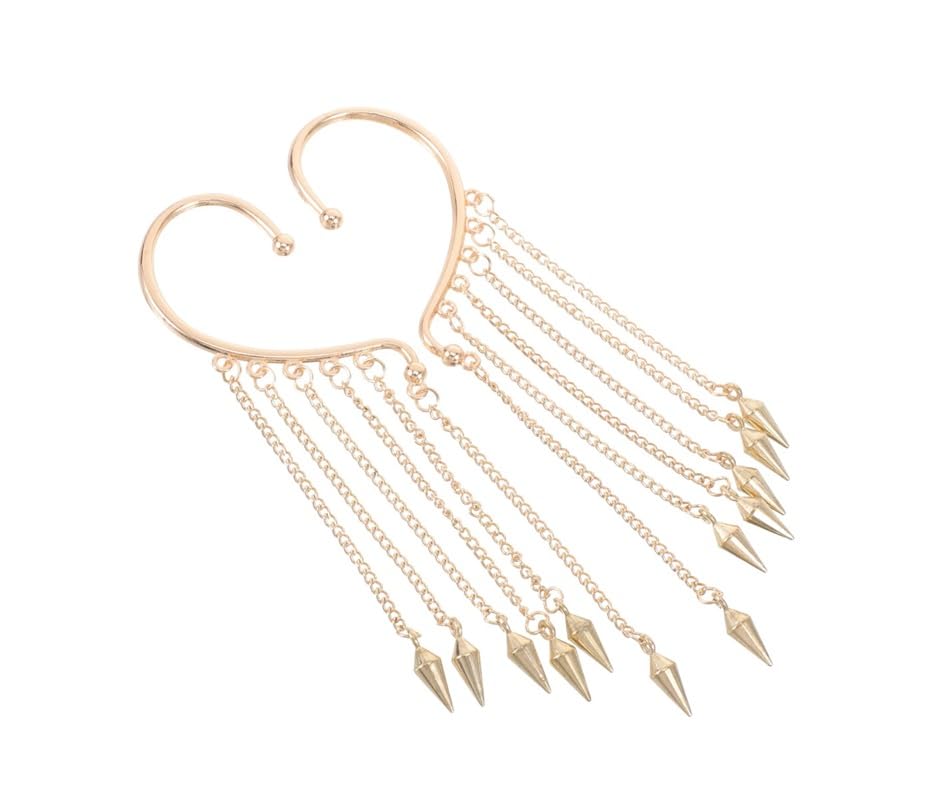 El Regalo Long Tassel Elf Ear Cuff Earrings for Women - Non Piercing Crawler Ear Wrap Bollywood Chandelier Dangle Earrings - Fairy Star & Spike Ear Clips (Spikes Tassel)