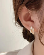 El Regalo Double Row C-Hoop Earrings for Women & Girls | Hypoallergenic Geometric Studs | Cubic Zirconia & Enamel/Shell Inlay | Elegant Daily, Office & Party Earrings Jewellery (White)