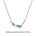 El Regalo 1PC Tulip Flower Bud Pearl Pendant Necklace for Girls & Women- Pink Oil Dripping Enamel Tulip Flower Necklace (Tulip Flower)