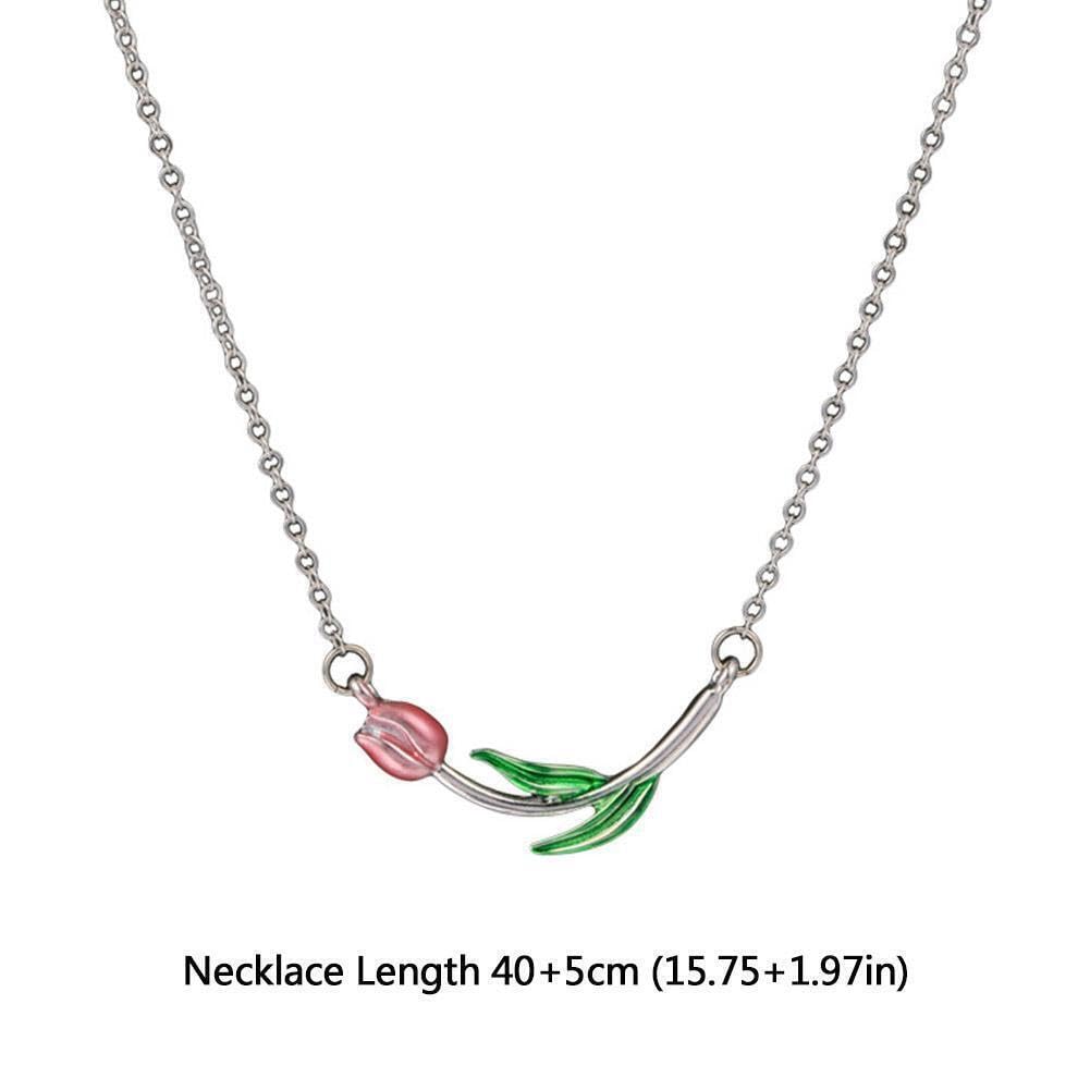 El Regalo 1PC Tulip Flower Bud Pearl Pendant Necklace for Girls & Women- Pink Oil Dripping Enamel Tulip Flower Necklace (Tulip Flower)