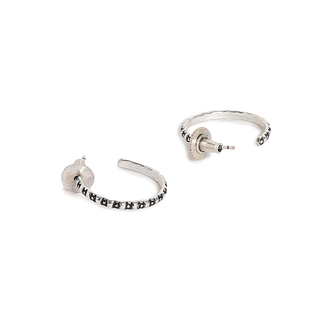El Regalo 2 Pairs Tribal Oxidized Half Hoop Earrings, Huggie Earrings- Hammered Bohemian Oxidized German Silver Baali Earrings (Option-2)