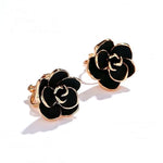 El Regalo Black Rose Flower Vintage Clip On Fake Stud Earrings for Women & Girls - No Piercing Required, Black Gypsy Wild, Gold-Plated Earring Clips for Non-Pierced Ears