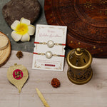 El Regalo 2PCs Designer OM & Ganesha Zircon Red Bracelet Rakhis for Brother/Bhabhi- Auspicious OM & Ganesha Rakhi Combo - Comes with Message Card, Roli-Chawal & Rakhi Box