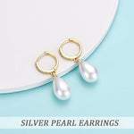 El Regalo Minimalist CZ Pearl Drop Earrings for Women | Korean Style Dangle Hoop Earrings | Gold & Silver Plated Cubic Zirconia Pearl Earrings | Elegant Daily Fashion Jewellery for Girls (Silver- Drop)
