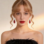 El Regalo Elegant Natural Stone Drop Earrings for Women | Vintage Teardrop Boho Dangle Earrings | Anti-Tarnish Western Statement Jewellery for Girls & Women (Red Silver)