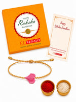 El Regalo Simple Heart Bracelet Rakhi for Brother - Handwoven Adjustable Macrame Rakhi with Roli Chawal | Minimalist Rakshabandhan Bracelet for Bhai in Elegant Rakshabandhan Box (Pink)
