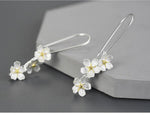 El Regalo Womens Cherry Blossom Cascade Silver Plated Jasmine Flowers Drop Hook Earrings - Elegant Triple Flower Long Drop Earrings with Gold-Plated Accents