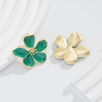 El Regalo Enameled Flower Stud Earrings for Women- Trendy Statement Big Flower Earrings (Green)
