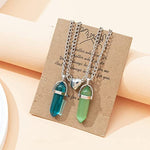 El Regalo 2Pcs/Set Crystal BFF Best Friend Magnetic Couple Matching Split Heart Pendant Necklaces for Besties/Couples - Valentines Day Gift (Green Shades) For Unisex Adult