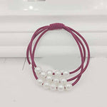 El Regalo Set of 5 Knotted Elastic Pearls Hair Ties Rubber Band Ponytail Holder for Girls/Kids/Women (5 Pearls Multi Layers Rubber bands)