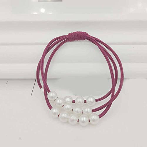 El Regalo Set of 5 Knotted Elastic Pearls Hair Ties Rubber Band Ponytail Holder for Girls/Kids/Women (5 Pearls Multi Layers Rubber bands)