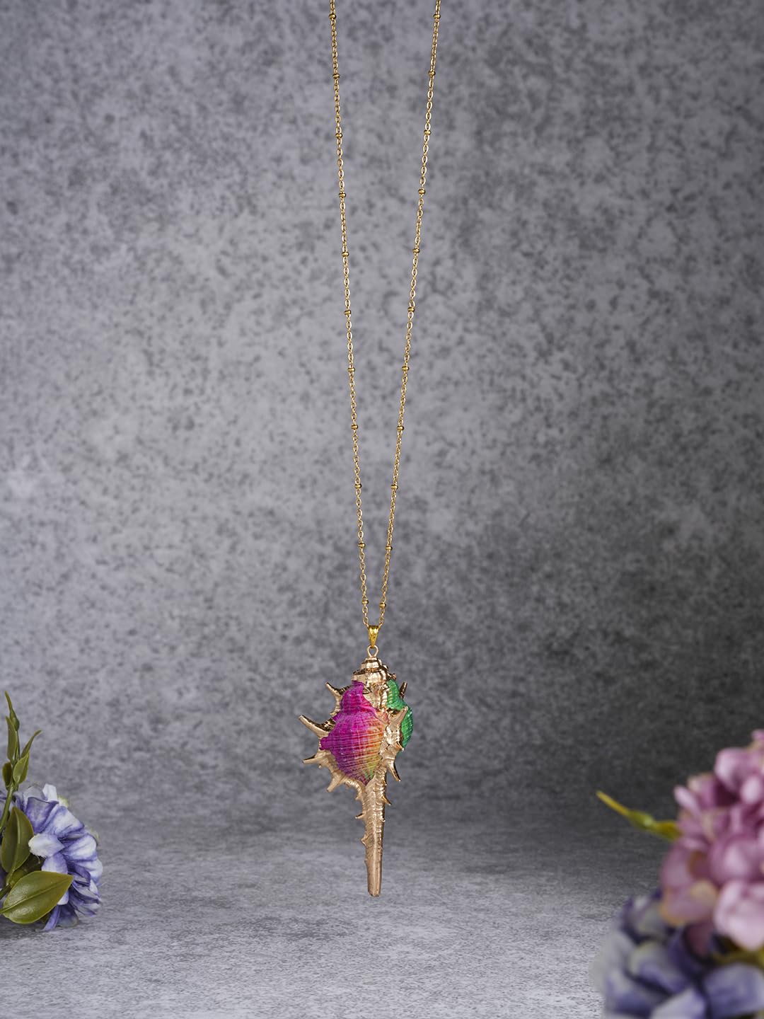 El Regalo Super Elegant & Classy Electroplated Cowrie Shell Pendant with Sleek Stainless Steel Chain- Bohemian Hawaii Fashion Summer Beach Jewelry for Girls/Women (Multi-Colored)
