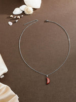 El Regalo Beautiful Agate Crescent Moon Pendant Necklace with Stainless Steel Chain for Girls & Women (Brick Red Moon)