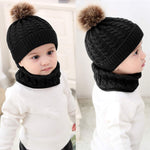El Regalo Knitted Winter Hat and Scarf Combo Set for Kids. Warm Cap Beanie Pom Pom (Grey)