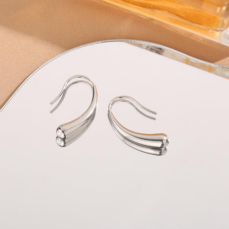 El Regalo Luxury Stainless Steel Teardrop Earrings for Girls/Women - Anti-Tarnish, Trendy, Minimalist Dewdrop Earrings with 18K Gold Plating (Silver)