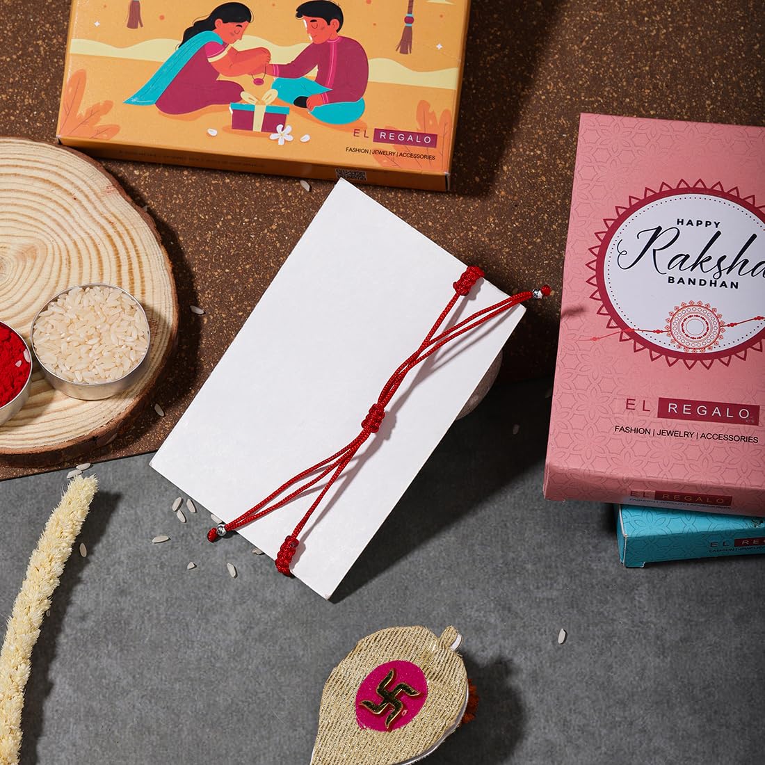 El Regalo 1 PC Red Thread Evil Eye Handmade Rakhi for Brother- Rakhi Gift Box with Evil Eye Rakhi, Shagun Pack & Message Card in Gift Box - Rakhi for Bhai/ Bhabhi/ Bhatija/Bhatiji (Big Elephant Evil Eye)